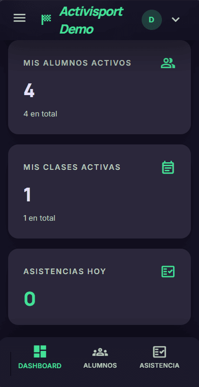 Vista del docente en mobile