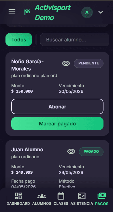 Módulo de pagos en mobile