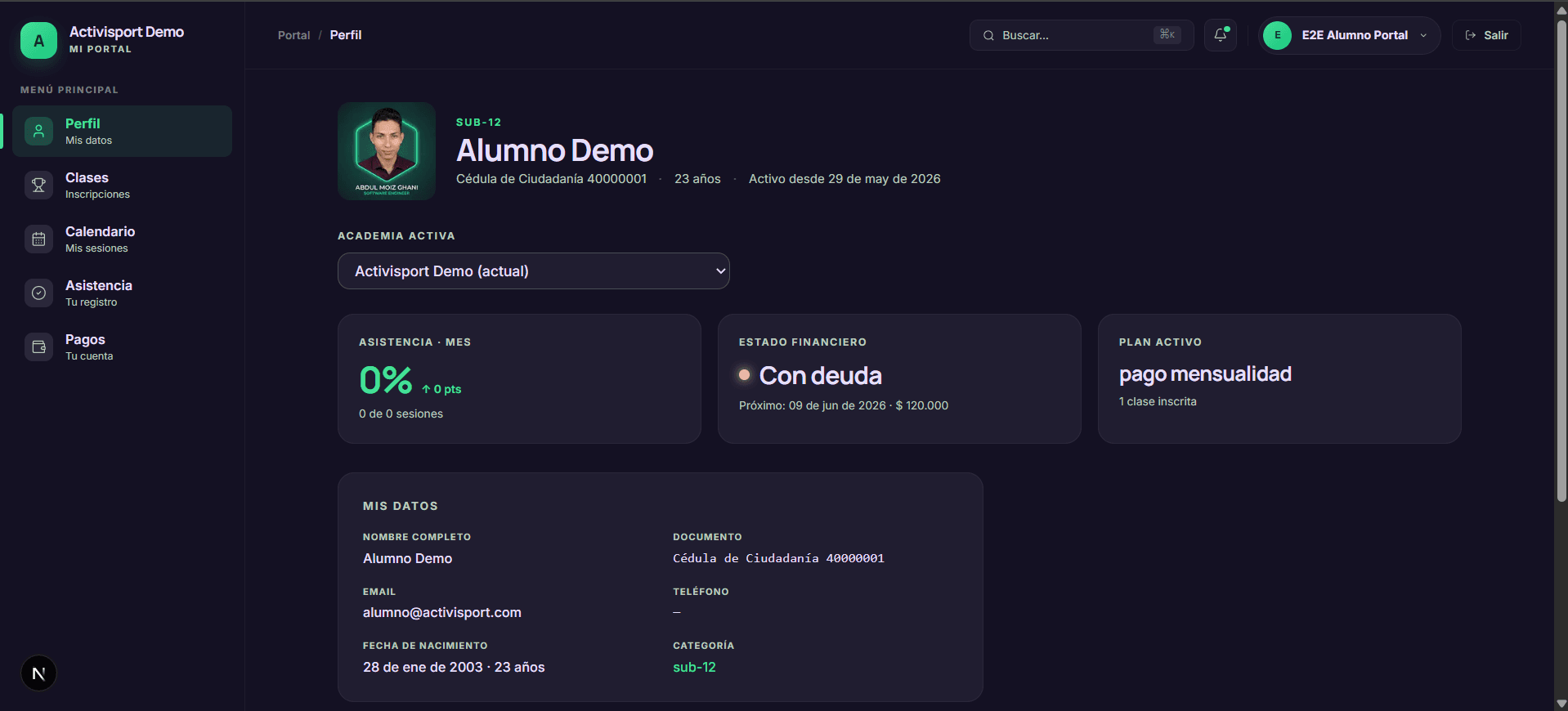 Portal del alumno en Activisport